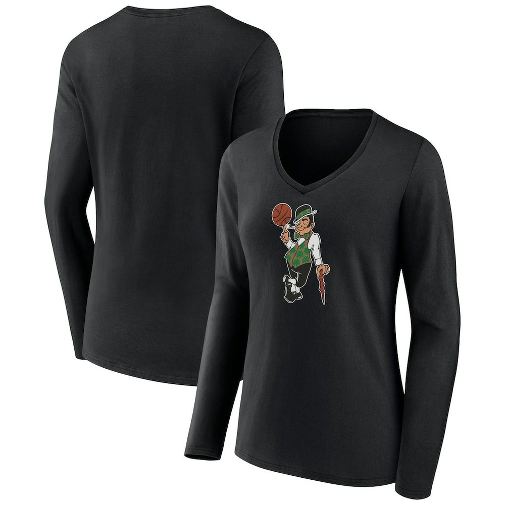 Boston Celtics Women's Alternate Logo V-Neck Long Sleeve T-Shirt Black