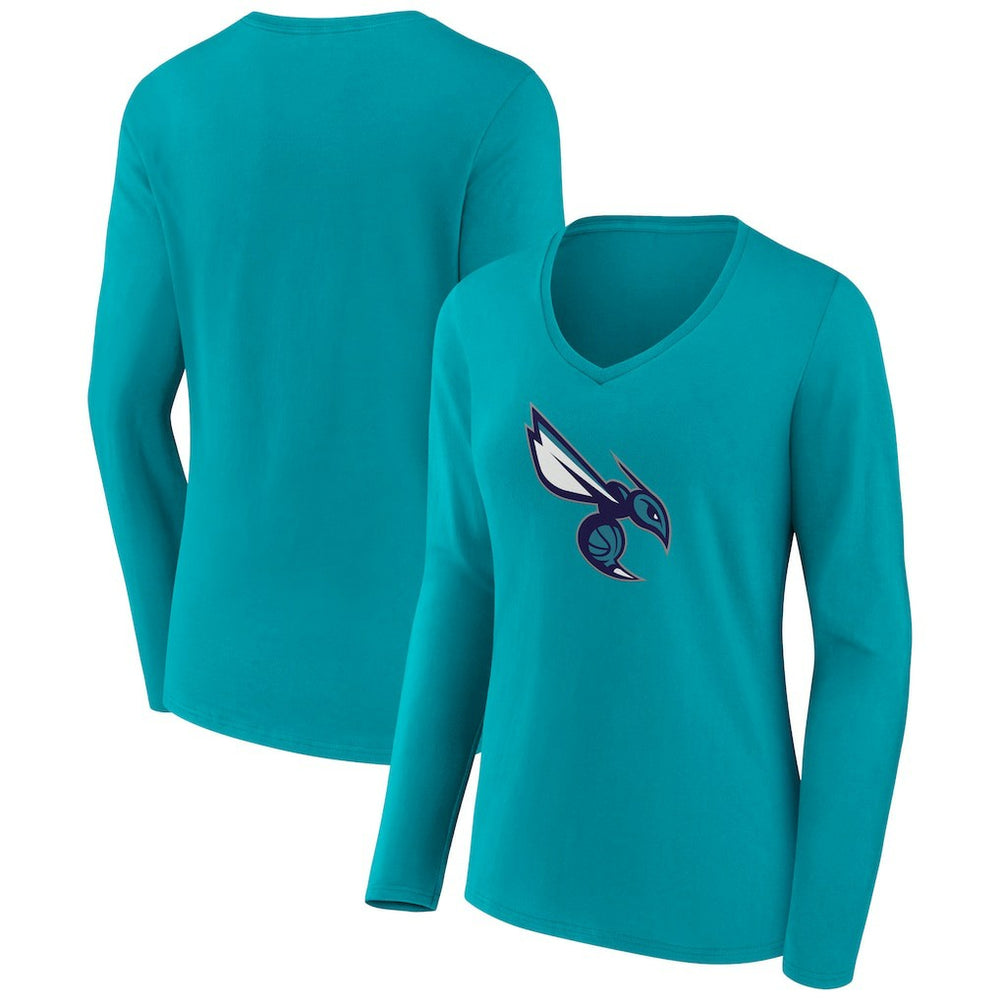Charlotte Hornets Women's Alternate Logo V-Neck Long Sleeve T-Shirt Aqua outlet