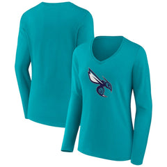 Charlotte Hornets Women's Alternate Logo V-Neck Long Sleeve T-Shirt Aqua outlet
