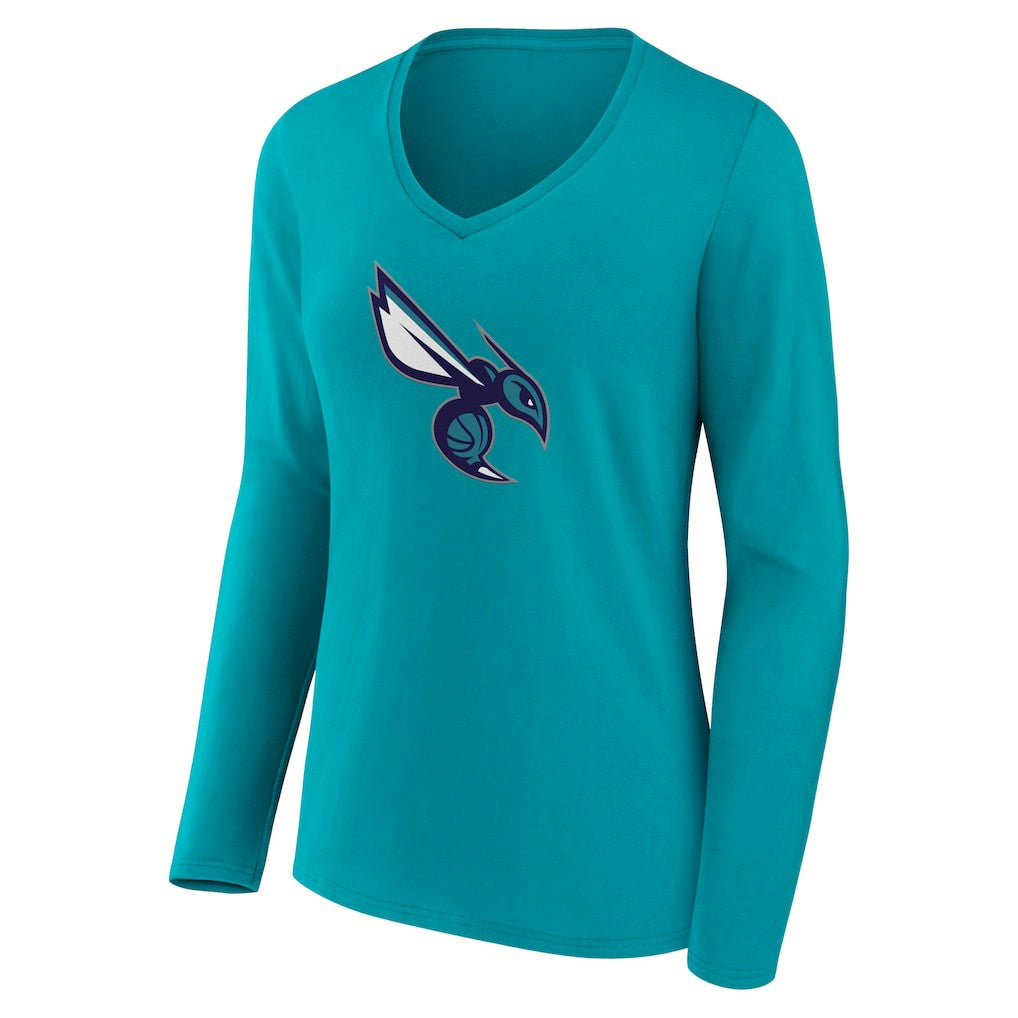 Charlotte Hornets Women's Alternate Logo V-Neck Long Sleeve T-Shirt Aqua outlet
