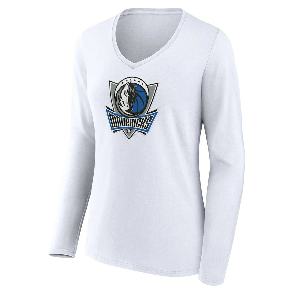 Dallas Mavericks Women's Alternate Logo V-Neck Long Sleeve T-Shirt White