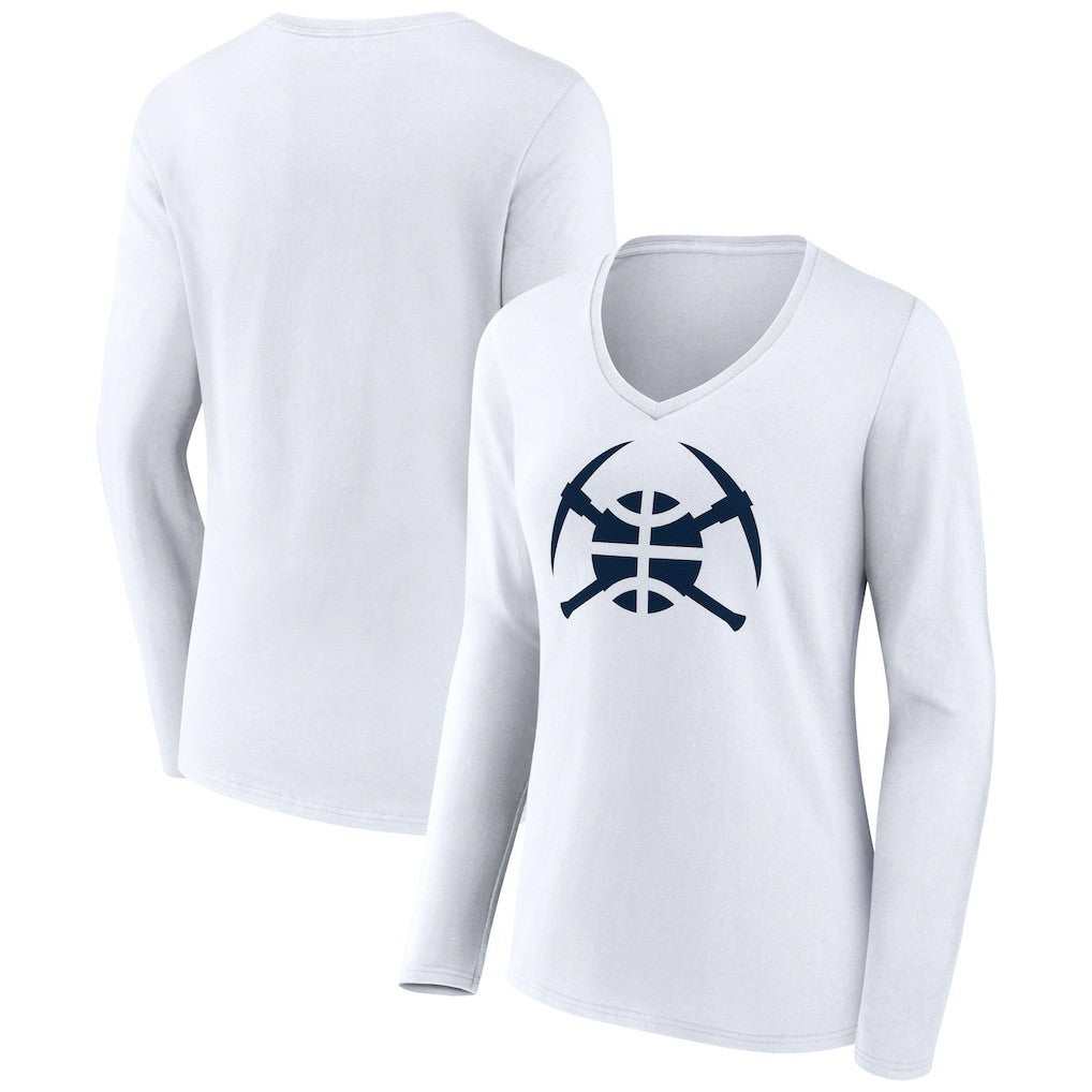 Denver Nuggets Women's Alternate Logo V-Neck Long Sleeve T-Shirt White outlet