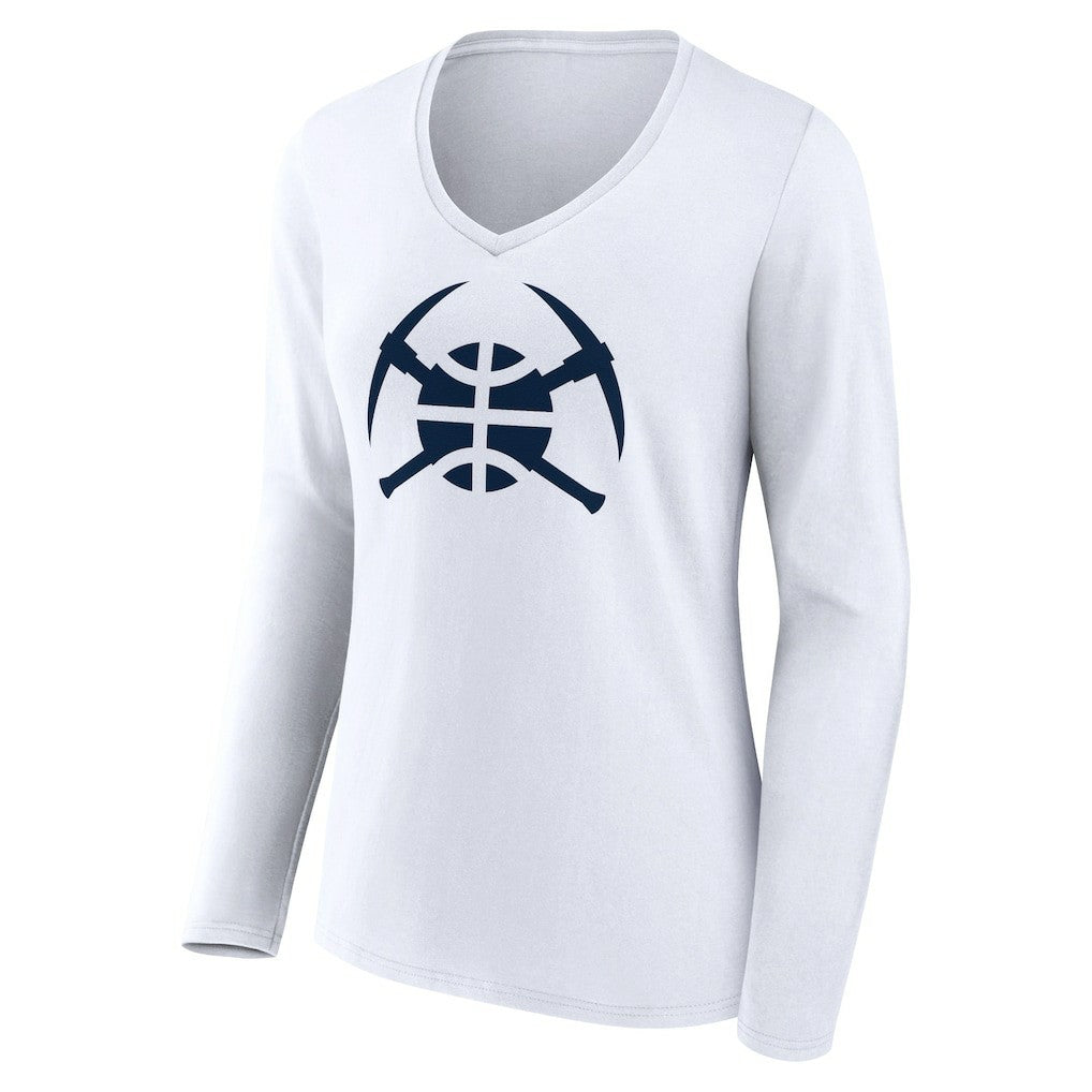 Denver Nuggets Women's Alternate Logo V-Neck Long Sleeve T-Shirt White outlet
