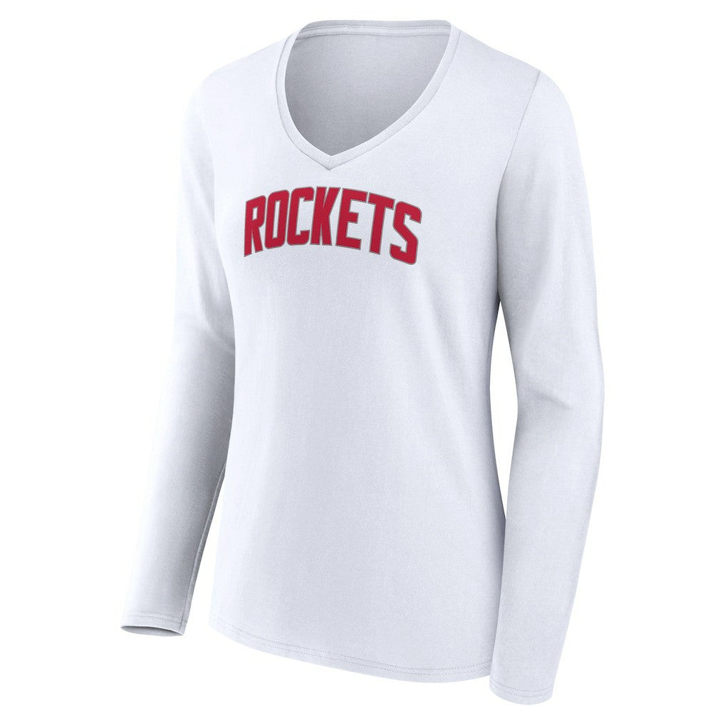 Houston Rockets Women's Alternate Logo V-Neck Long Sleeve T-Shirt White
