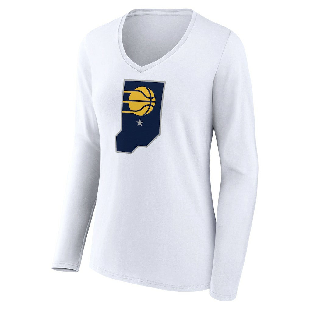 Indiana Pacers Women's Alternate Logo V-Neck Long Sleeve T-Shirt White
