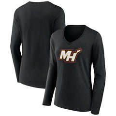 Miami Heat Women's Alternate Logo V-Neck Long Sleeve T-Shirt Black