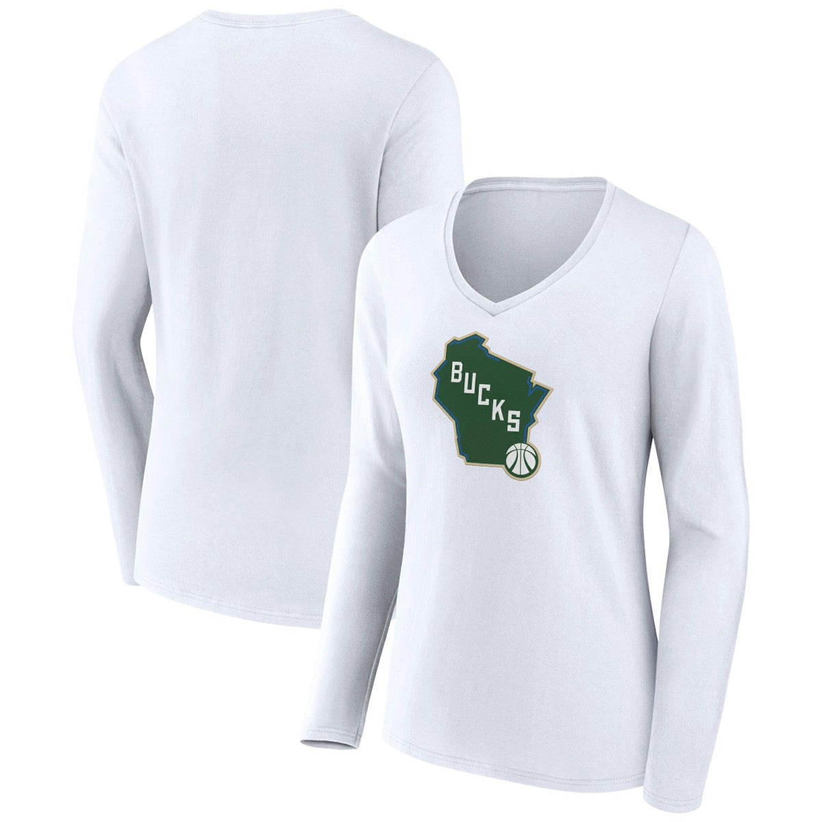 Milwaukee Bucks Women's Alternate Logo V-Neck Long Sleeve T-Shirt White outlet