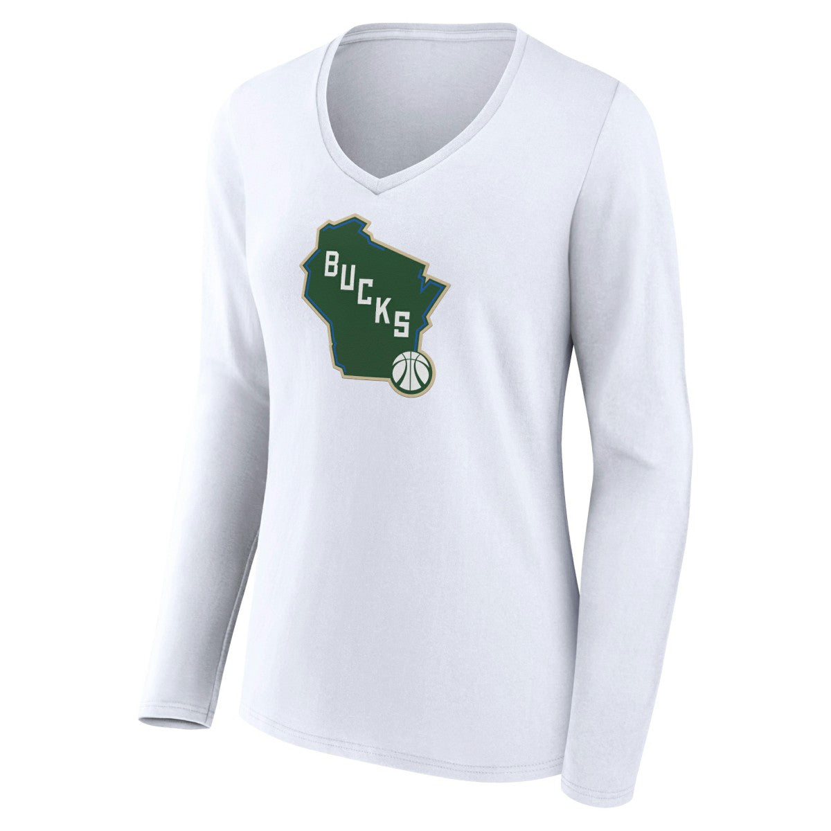 Milwaukee Bucks Women's Alternate Logo V-Neck Long Sleeve T-Shirt White outlet