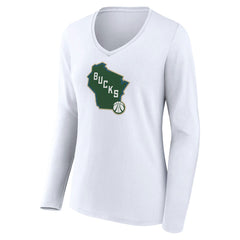 Milwaukee Bucks Women's Alternate Logo V-Neck Long Sleeve T-Shirt White outlet