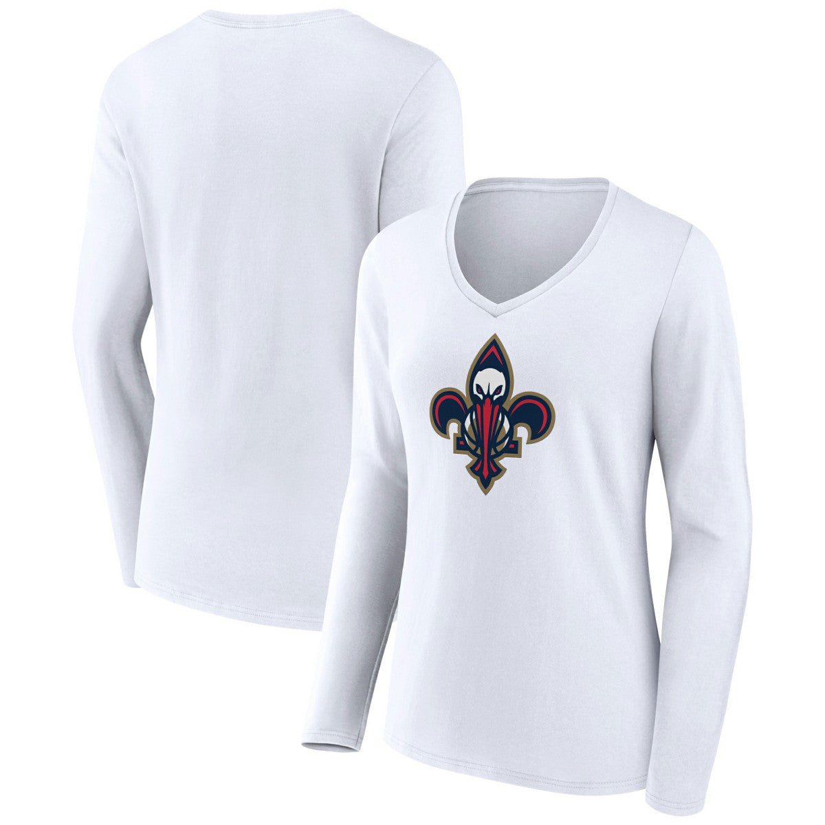 New Orleans Pelicans Women's Alternate Logo V-Neck Long Sleeve T-Shirt White