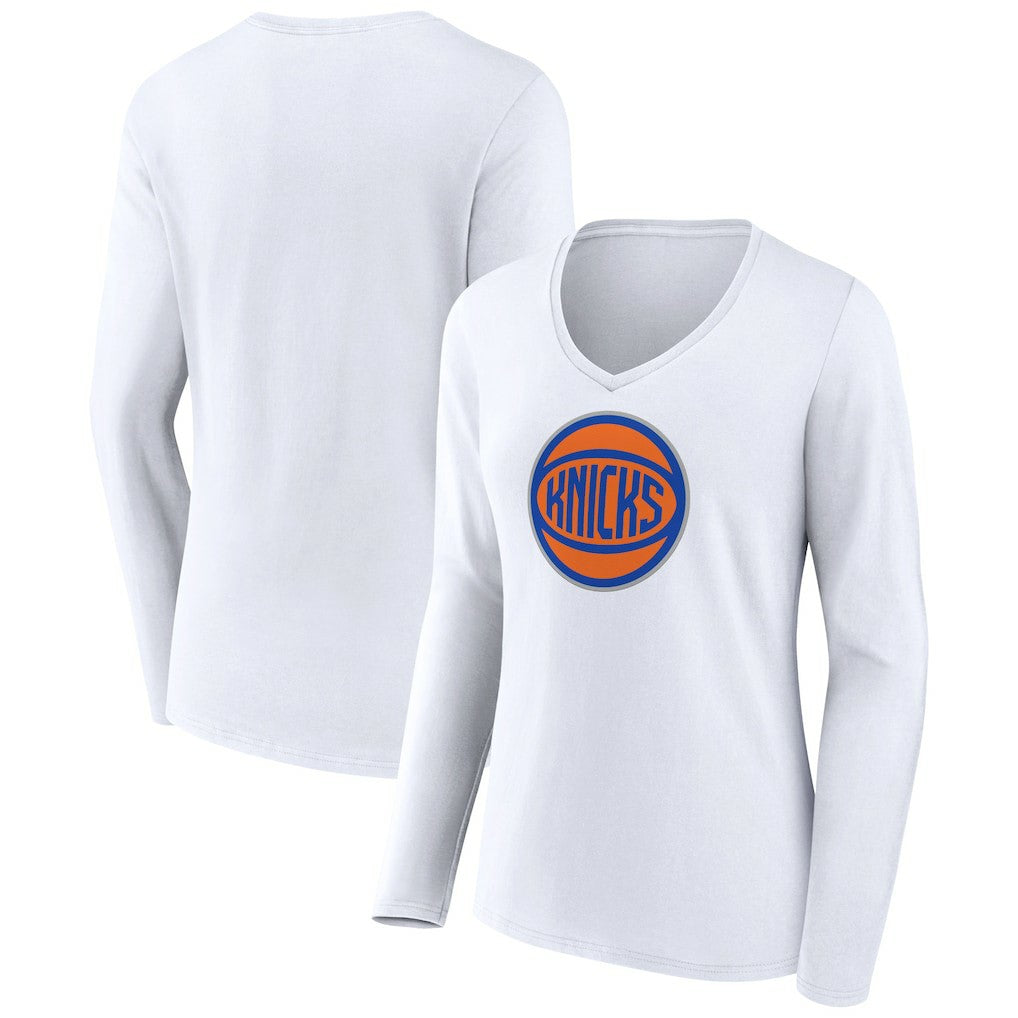 New York Knicks Women's Alternate Logo V-Neck Long Sleeve T-Shirt White