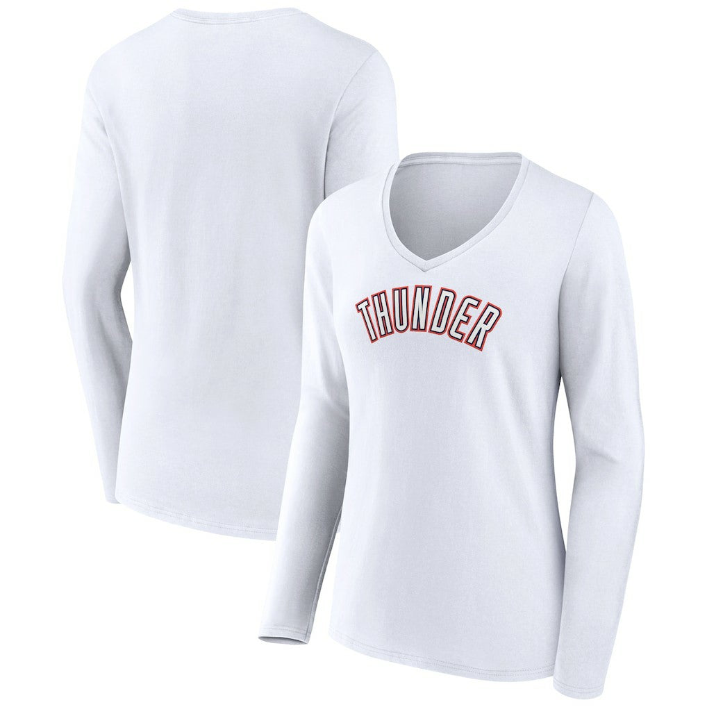 Oklahoma City Thunder Women's Alternate Logo V-Neck Long Sleeve T-Shirt White