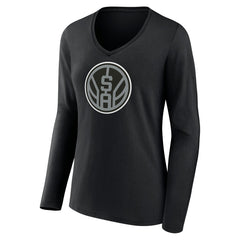San Antonio Spurs Women's Alternate Logo V-Neck Long Sleeve T-Shirt Black