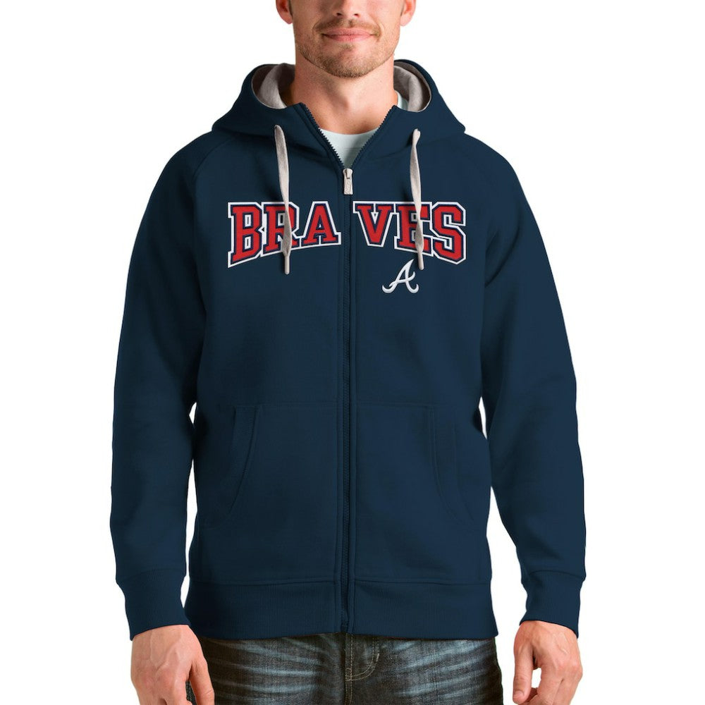 Atlanta Braves Antigua Team Logo Victory Full-Zip Hoodie - Navy Hoodies