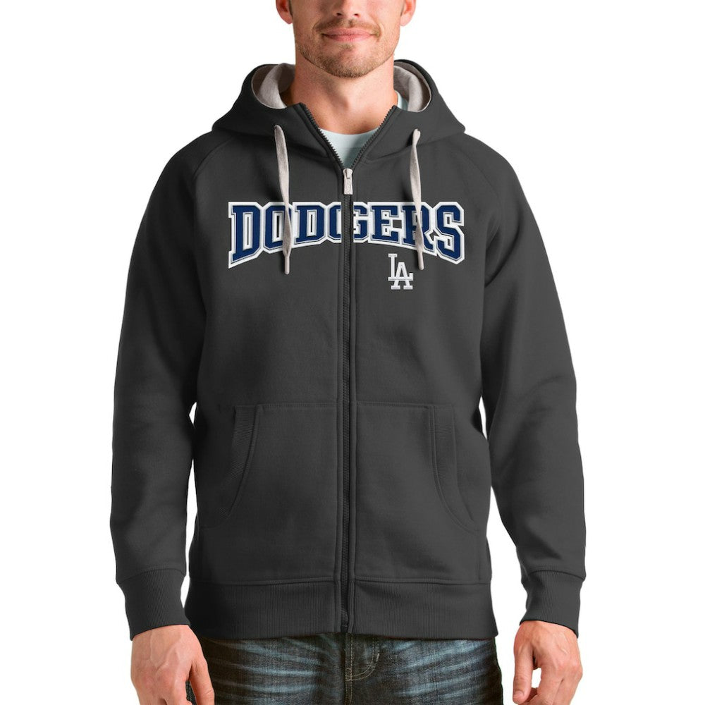 Los Angeles Dodgers Antigua Team Logo Victory Full-Zip Hoodie - Charcoal Hoodies