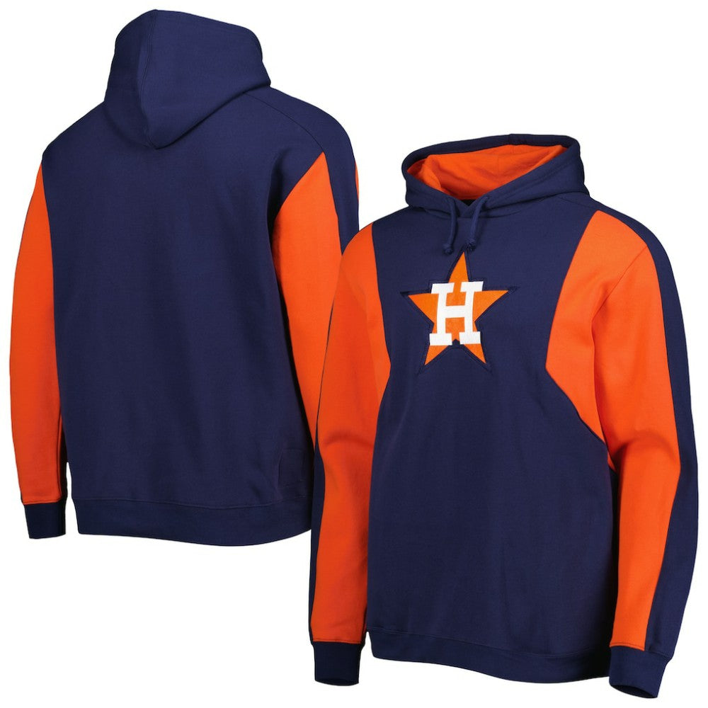 Houston Astros Mitchell & Ness Colorblocked Fleece Pullover Hoodie - Navy/Orange Hoodies