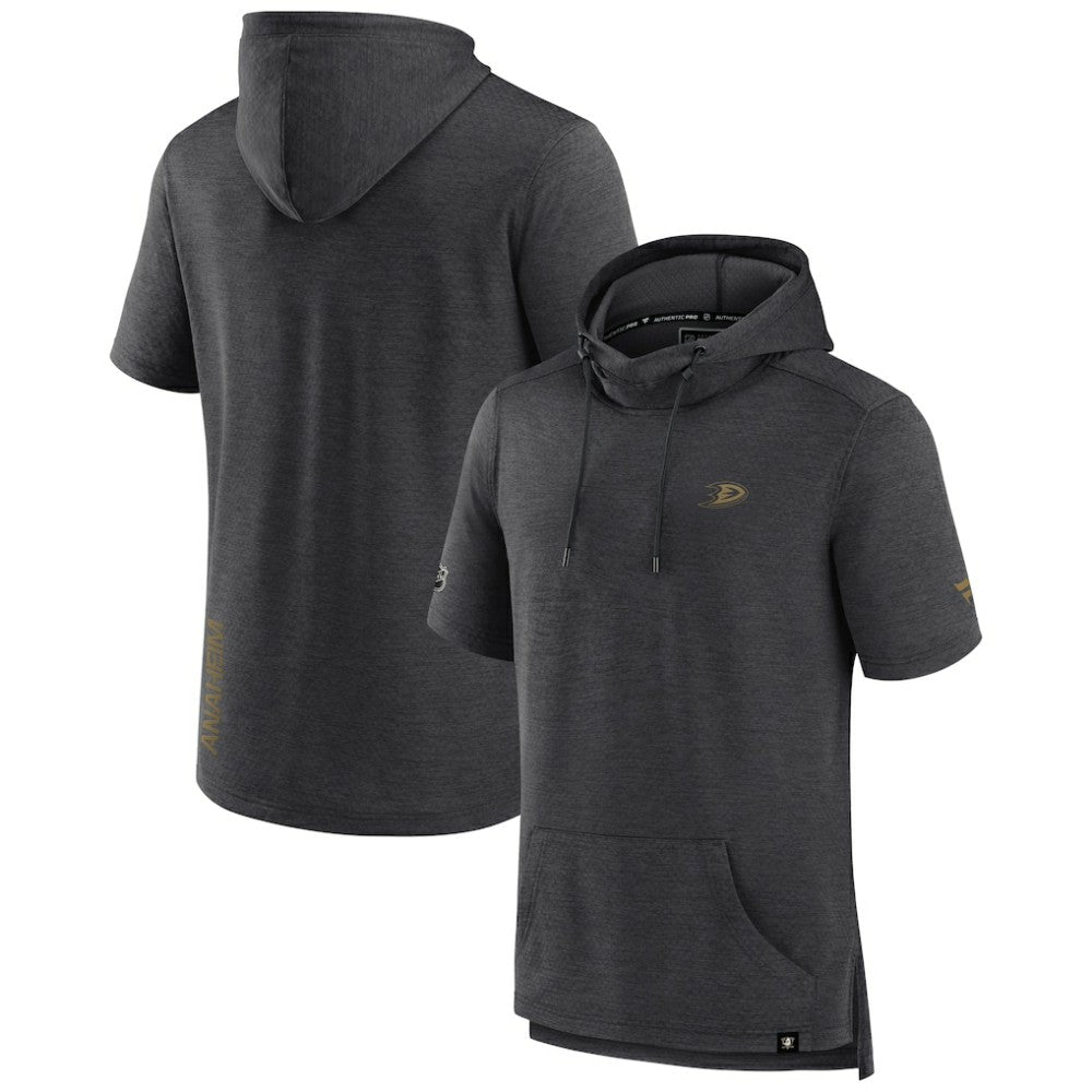 Anaheim Ducks Fanatics Authentic Pro Short Sleeve Pullover Hoodie - Heather Charcoal | US 5101484