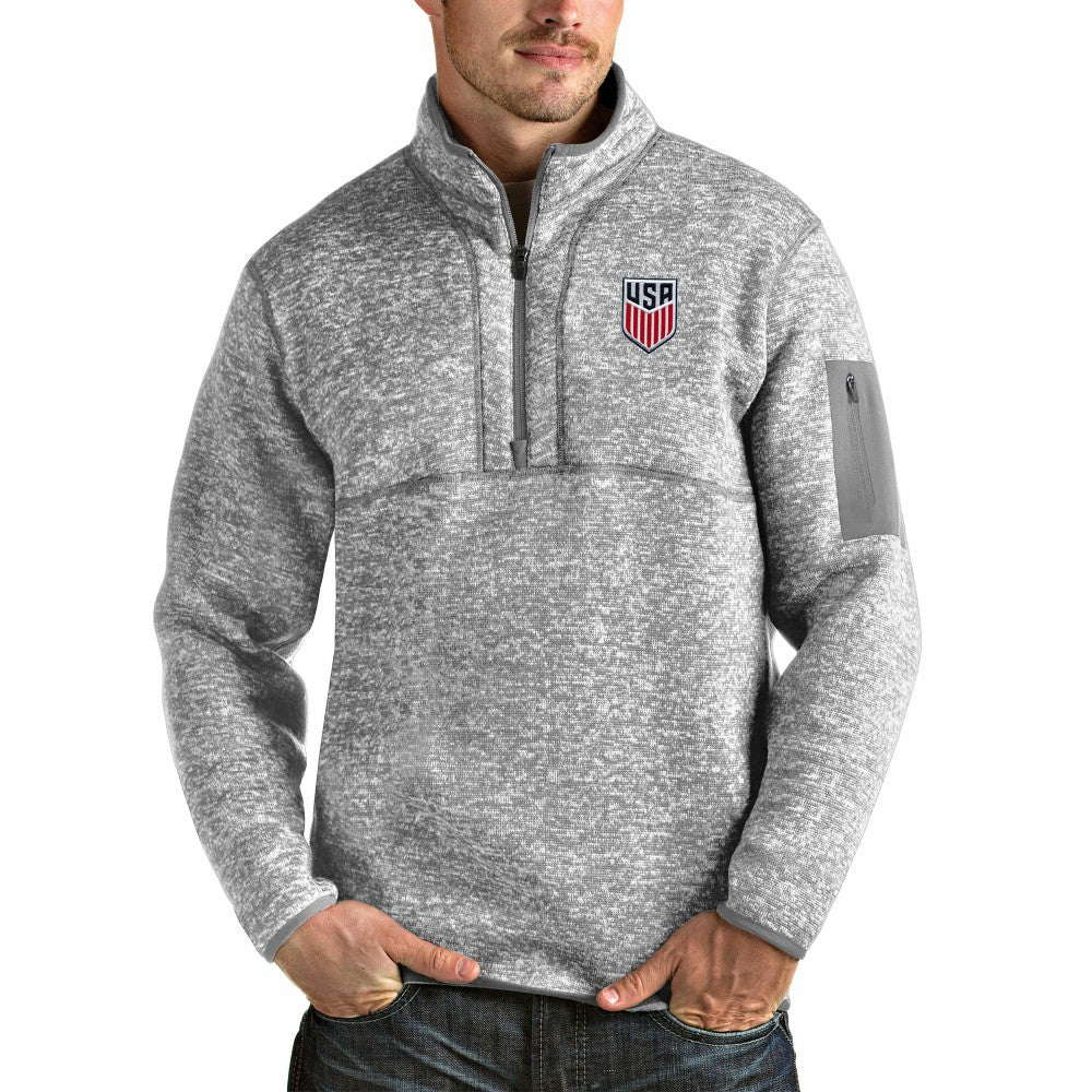 USMNT Antigua Fortune Quarter-Zip Pullover Jacket Gray