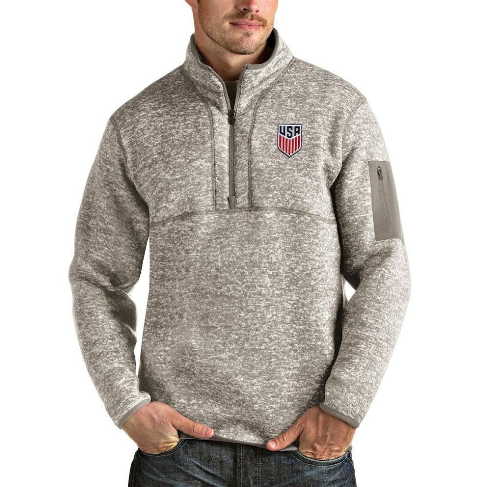 USMNT Antigua Fortune Quarter-Zip Pullover Jacket Oatmeal