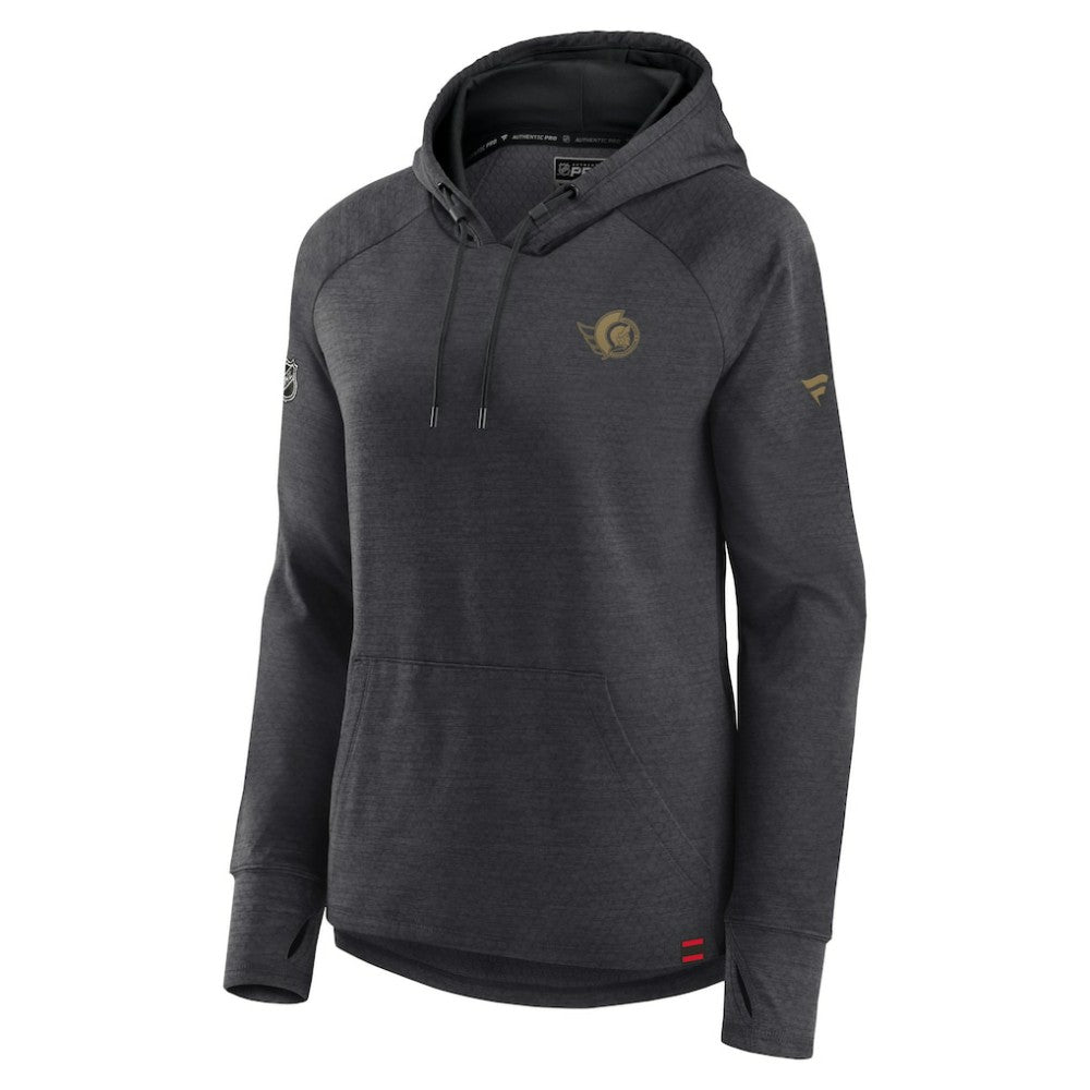 Ottawa Senators Fanatics Women's Authentic Pro Pullover Hoodie - Heather Charcoal | US 5102221