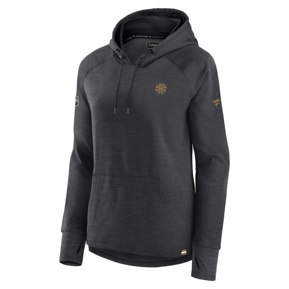 Boston Bruins Fanatics Women's Authentic Pro Pullover Hoodie - Heather Charcoal | US 5102223
