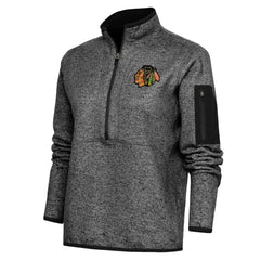 Chicago Blackhawks Antigua Women's Team Logo Fortune Quarter-Zip Jacket - Heather Black | US 5104405