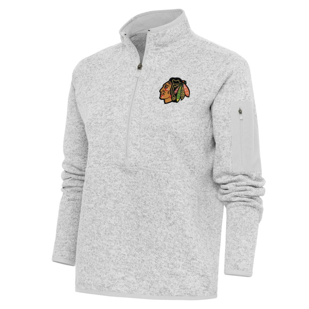 Chicago Blackhawks Antigua Women's Team Logo Fortune Quarter-Zip Jacket - Heather Gray | US 5104407