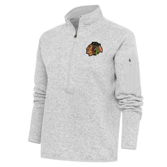 Chicago Blackhawks Antigua Women's Team Logo Fortune Quarter-Zip Jacket - Heather Gray | US 5104407