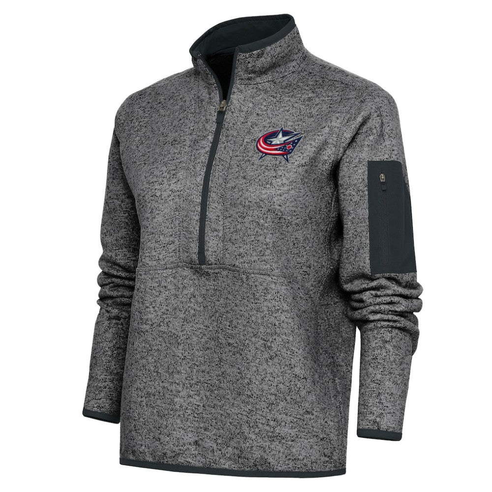 Columbus Blue Jackets Antigua Women's Team Logo Fortune Quarter-Zip Jacket - Heather Charcoal | US 5104413