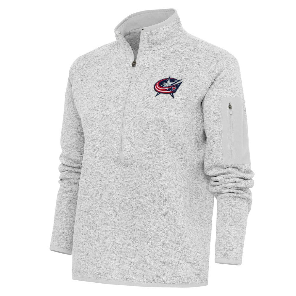 Columbus Blue Jackets Antigua Women's Team Logo Fortune Quarter-Zip Jacket - Heather Gray | US 5104414