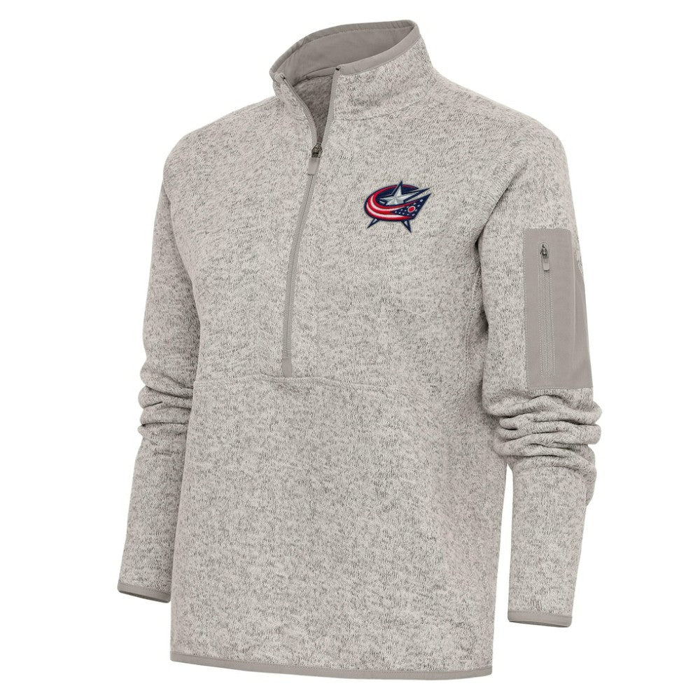 Columbus Blue Jackets Antigua Women's Team Logo Fortune Quarter-Zip Jacket - Oatmeal | US 5104416