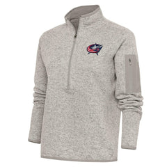 Columbus Blue Jackets Antigua Women's Team Logo Fortune Quarter-Zip Jacket - Oatmeal | US 5104416