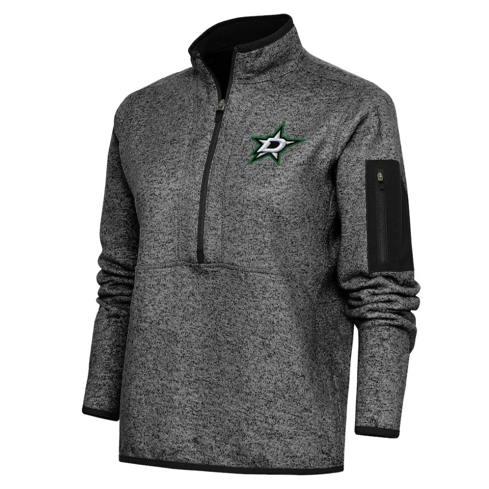 Dallas Stars Antigua Women's Team Logo Fortune Quarter-Zip Jacket - Heather Black | US 5104417