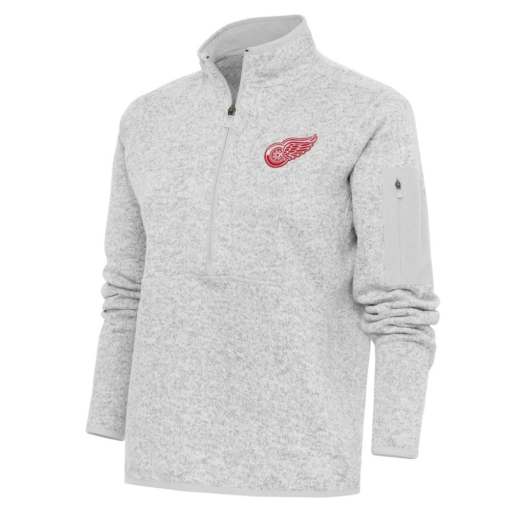 Detroit Red Wings Antigua Women's Team Logo Fortune Quarter-Zip Jacket - Heather Gray | US 5104423