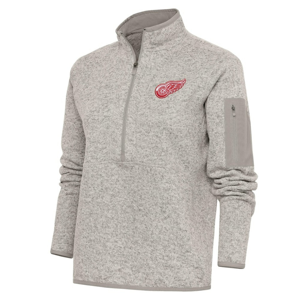 Detroit Red Wings Antigua Women's Team Logo Fortune Quarter-Zip Jacket - Oatmeal | US 5104424
