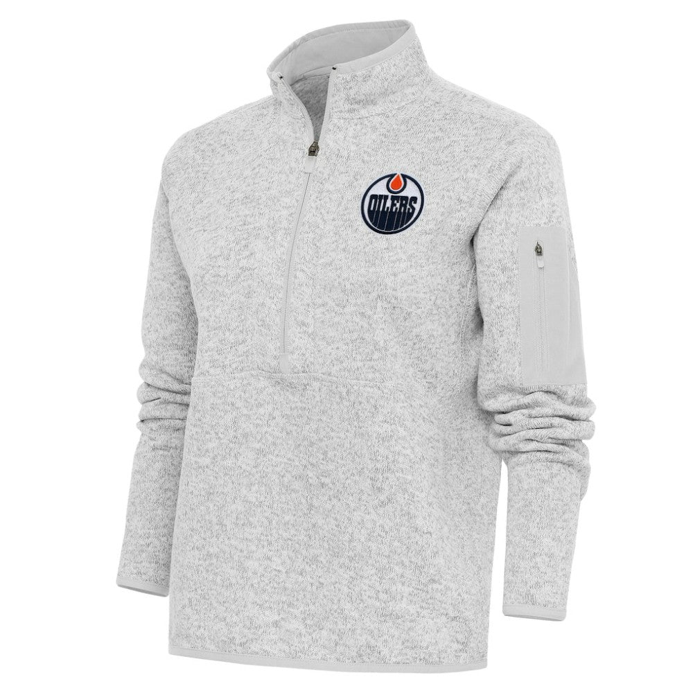 Edmonton Oilers Antigua Women's Team Logo Fortune Quarter-Zip Jacket - Heather Gray | US 5104426