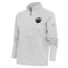Edmonton Oilers Antigua Women's Team Logo Fortune Quarter-Zip Jacket - Heather Gray | US 5104426