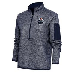 Edmonton Oilers Antigua Women's Team Logo Fortune Quarter-Zip Jacket - Heather Navy | US 5104427