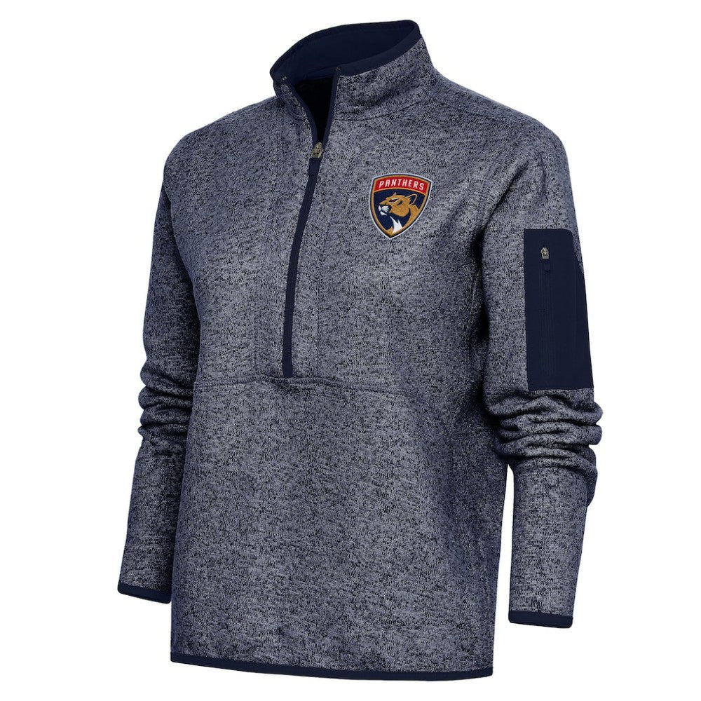 Florida Panthers Antigua Women's Team Logo Fortune Quarter-Zip Jacket - Heather Navy | US 5104431
