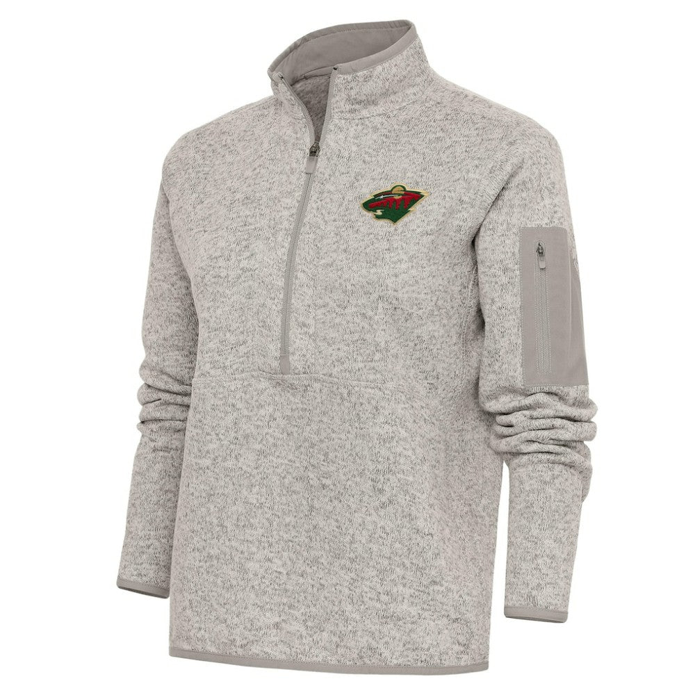 Minnesota Wild Antigua Women's Team Logo Fortune Quarter-Zip Jacket - Oatmeal | US 5104439
