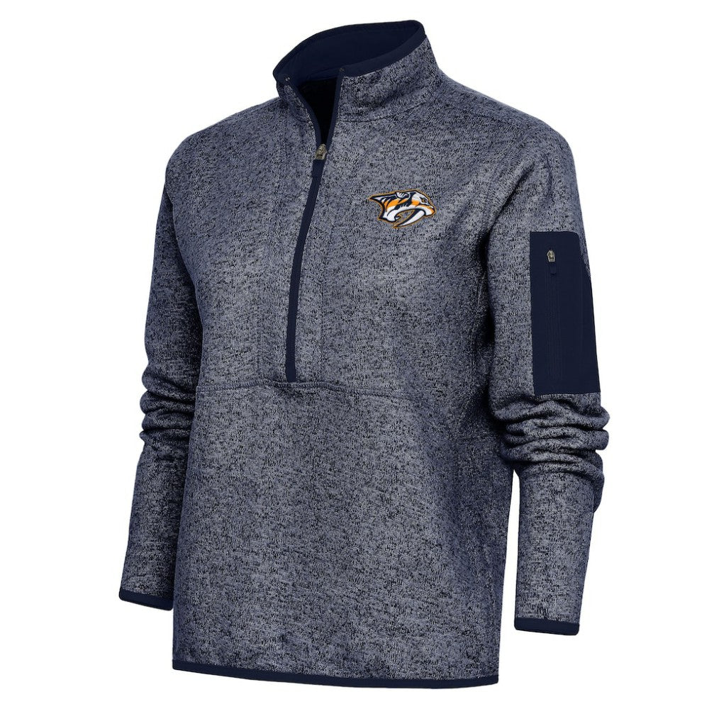 Nashville Predators Antigua Women's Team Logo Fortune Quarter-Zip Jacket - Heather Navy | US 5104446