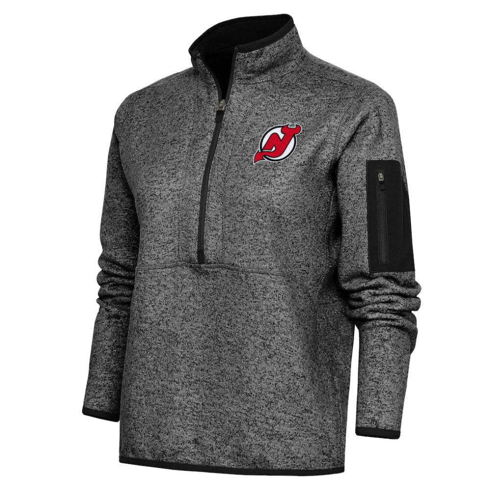 New Jersey Devils Antigua Women's Team Logo Fortune Quarter-Zip Jacket - Heather Black | US 5104448