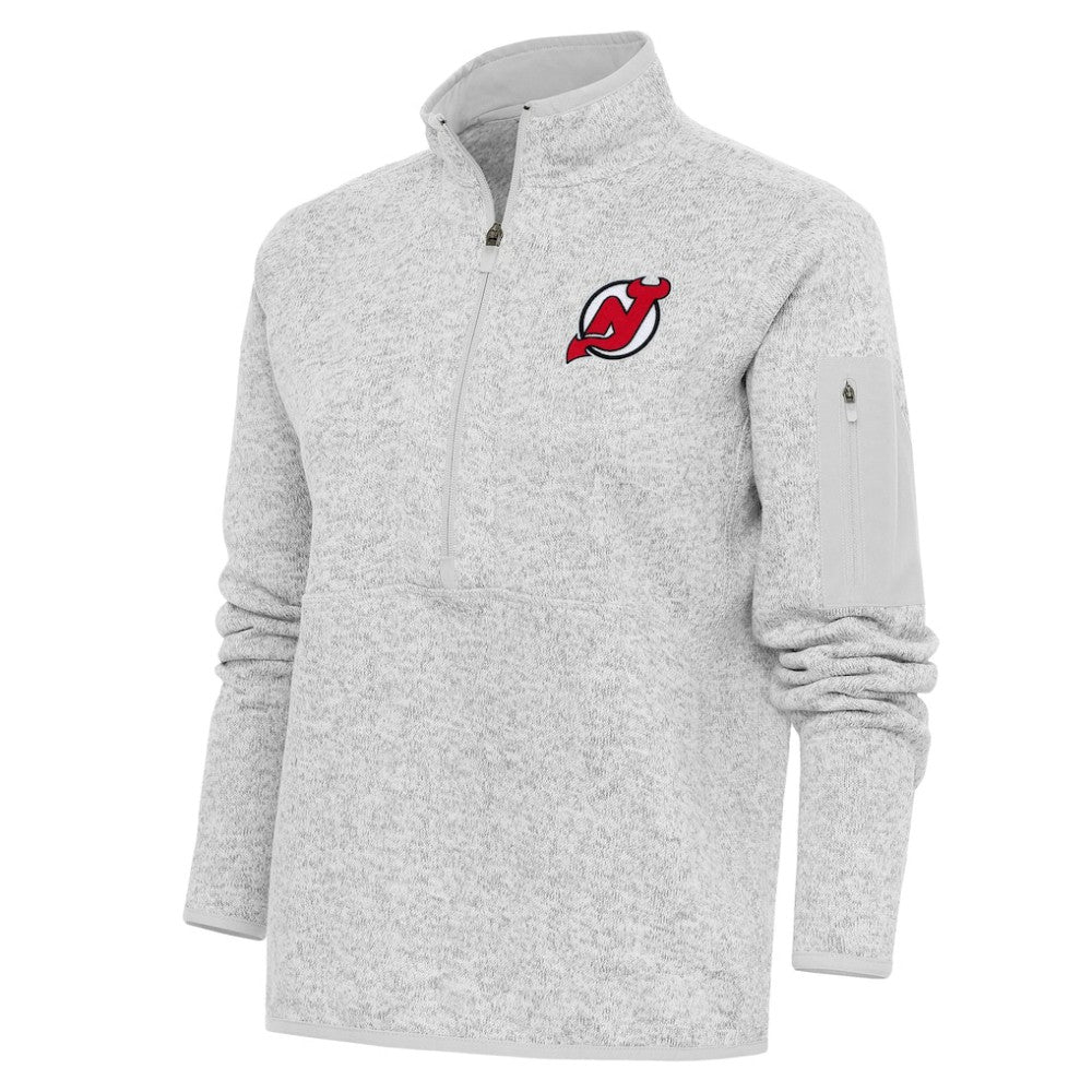 New Jersey Devils Antigua Women's Team Logo Fortune Quarter-Zip Jacket - Heather Gray | US 5104450