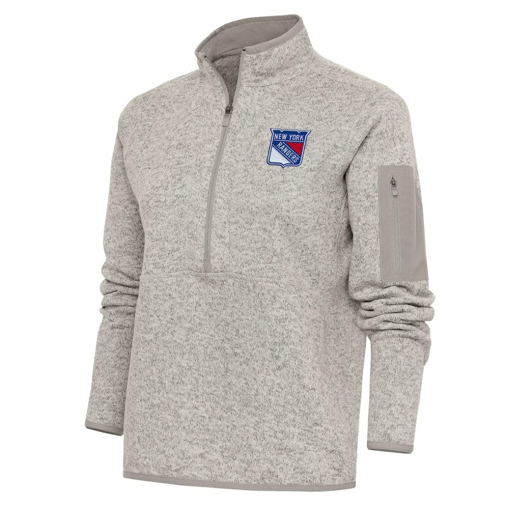 New York Rangers Antigua Women's Team Logo Fortune Quarter-Zip Jacket - Oatmeal | US 5104459
