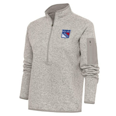 New York Rangers Antigua Women's Team Logo Fortune Quarter-Zip Jacket - Oatmeal | US 5104459