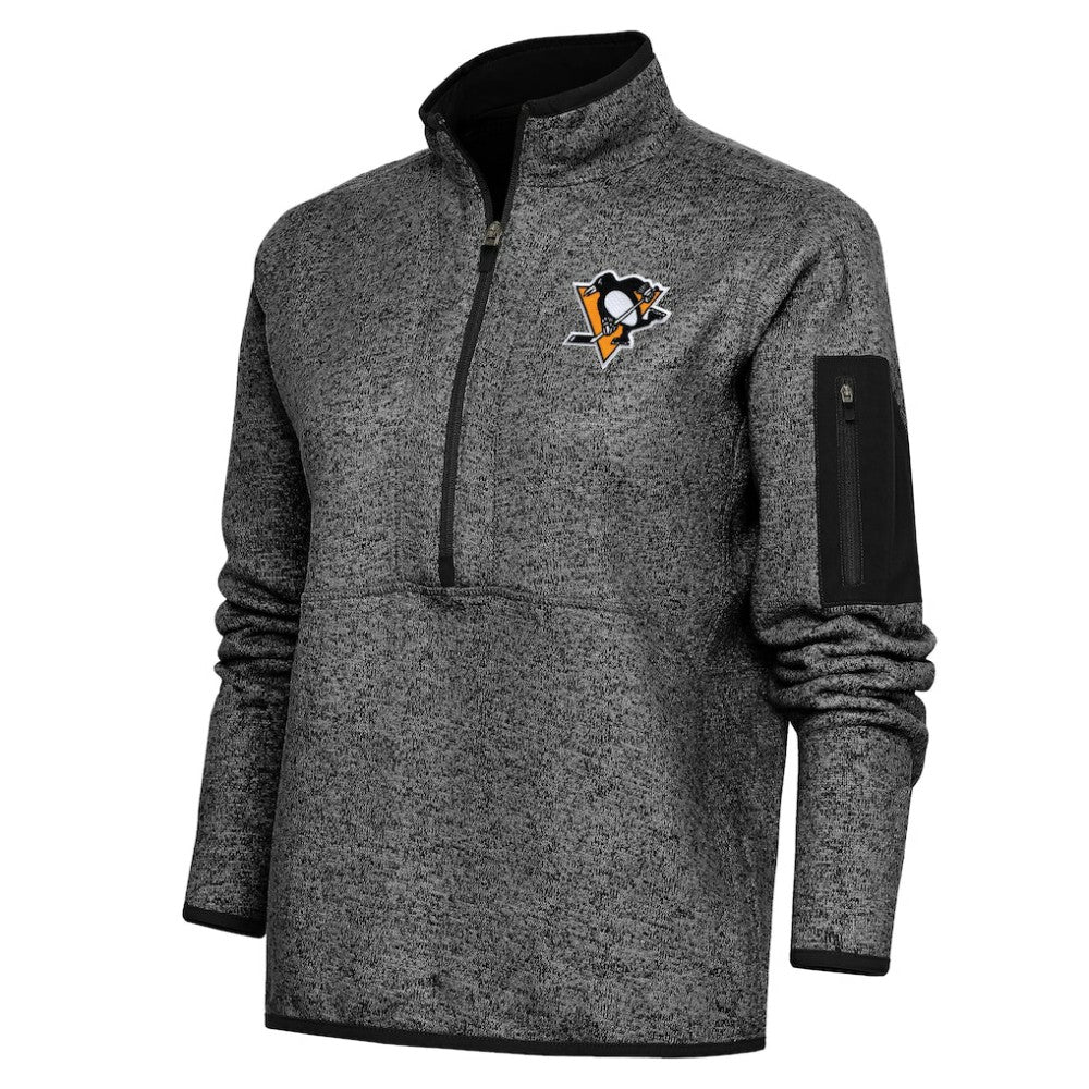 Pittsburgh Penguins Antigua Women's Team Logo Fortune Quarter-Zip Jacket - Heather Black | US 5104468
