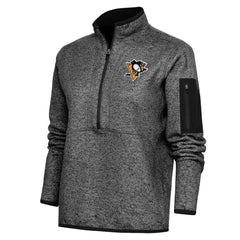 Pittsburgh Penguins Antigua Women's Team Logo Fortune Quarter-Zip Jacket - Heather Black | US 5104468