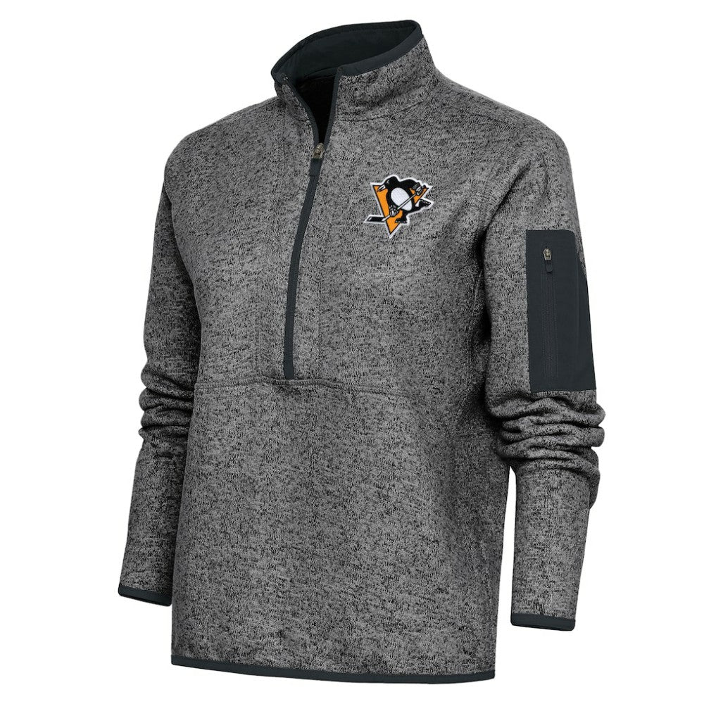 Pittsburgh Penguins Antigua Women's Team Logo Fortune Quarter-Zip Jacket - Heather Charcoal | US 5104469
