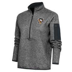 Pittsburgh Penguins Antigua Women's Team Logo Fortune Quarter-Zip Jacket - Heather Charcoal | US 5104469