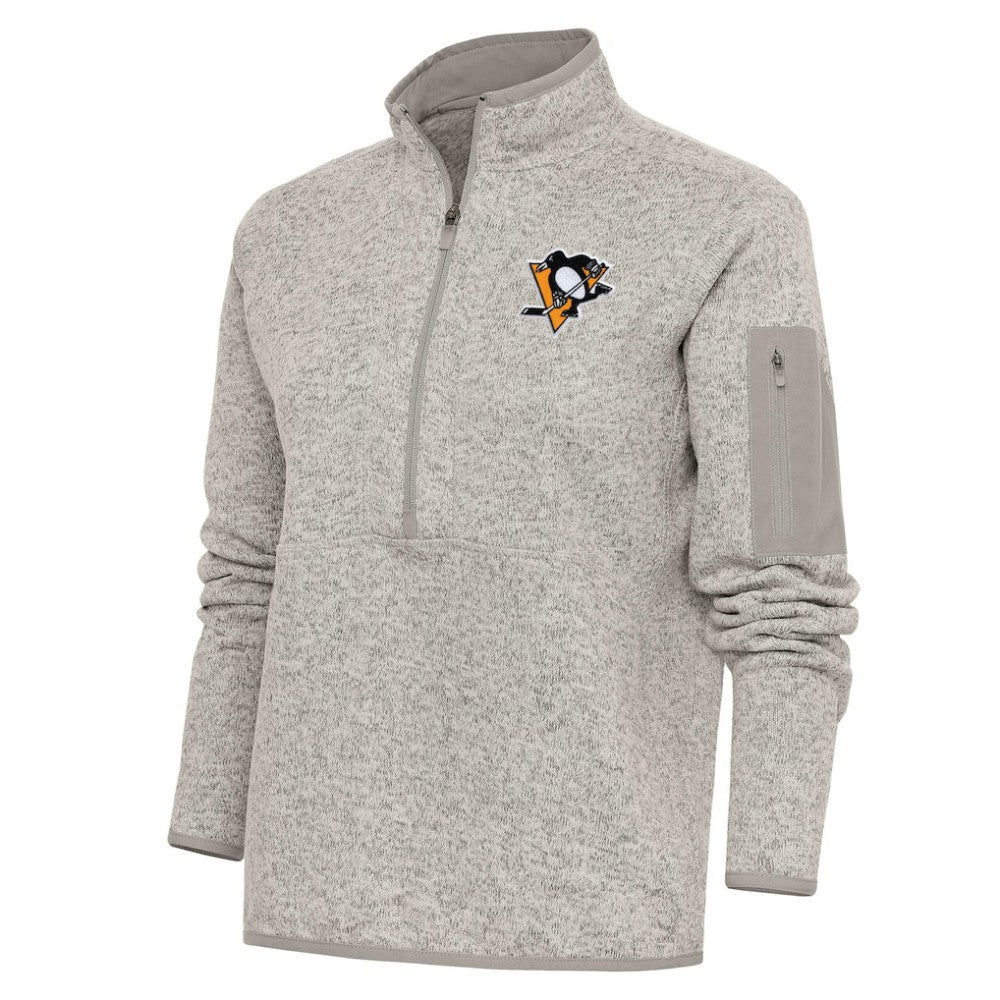 Pittsburgh Penguins Antigua Women's Team Logo Fortune Quarter-Zip Jacket - Oatmeal | US 5104471